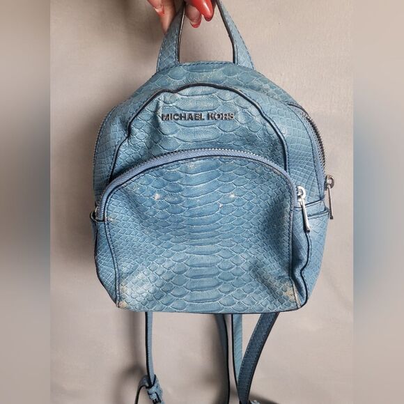 Michael Kors Blue Mini Backpack Abbey Croc Embossed Fair Condition 8x8 main image 6